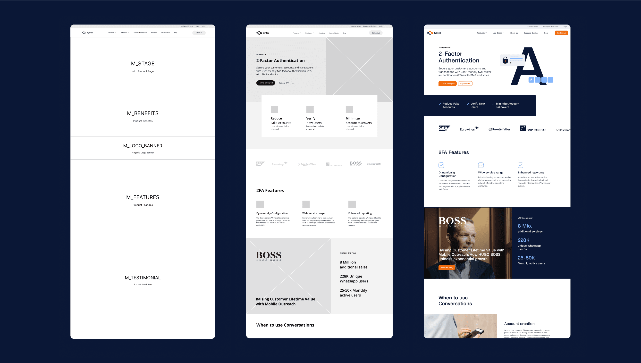 the development of a website, starting with content map, wireframes up until the final design